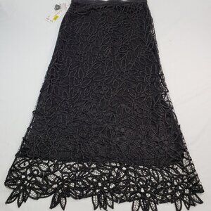 Soulmates Black Lace Maxi Skirt 100% Silk Medium Petite NWT